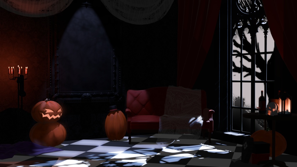 【無料/フリー素材】ハロウィンルーム【背景素材】