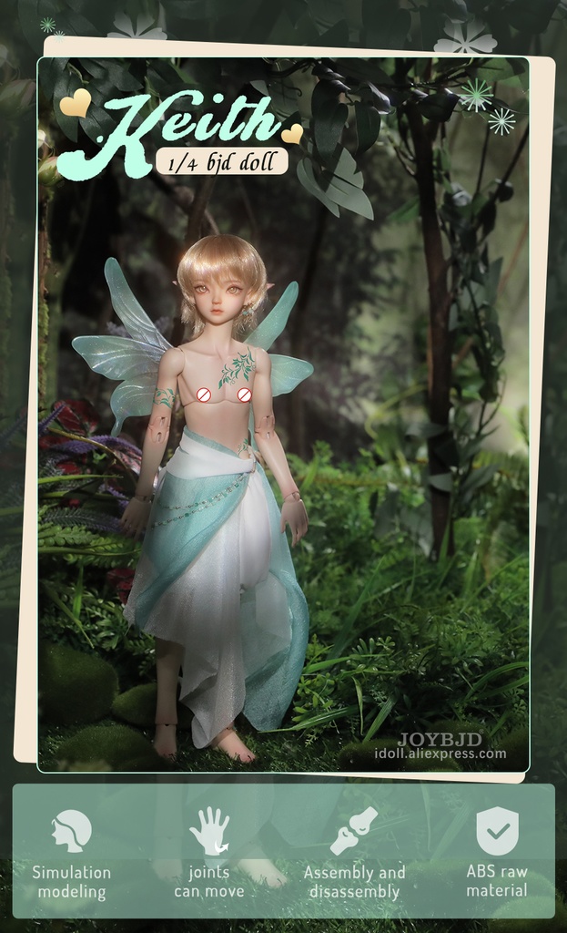 JOYBJD Fantasy Angel Keith 1/4 BJD ドール グレンボディ ダフネ 透明な翼と青いトラウザー スカート グレイシズムスタイル レジン ドール