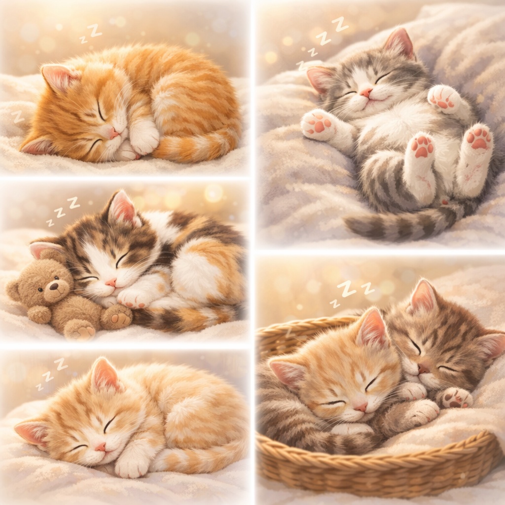 Cute Sleeping Kitten Illustration / Digital Art / PNG