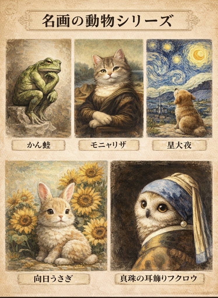 名画×動物シリーズ5点セット / Digital Illustration / PNG