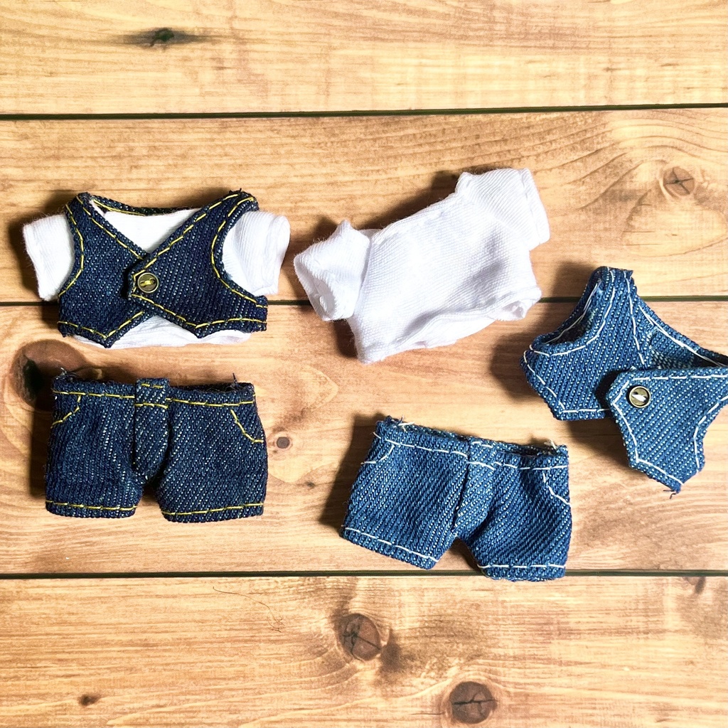 全2色【10cmぬい服】デニムベストセットアップ