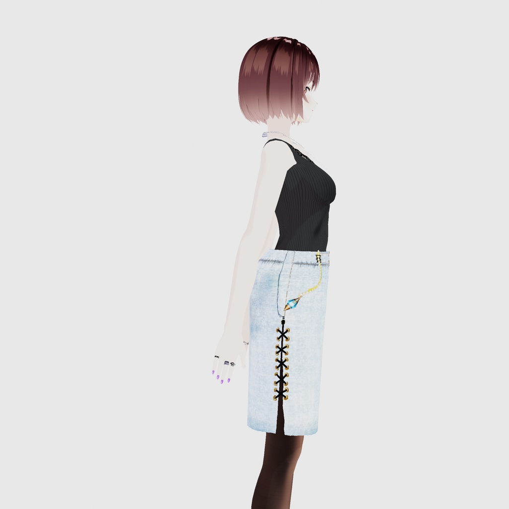 ソリッドレースデニムスカート