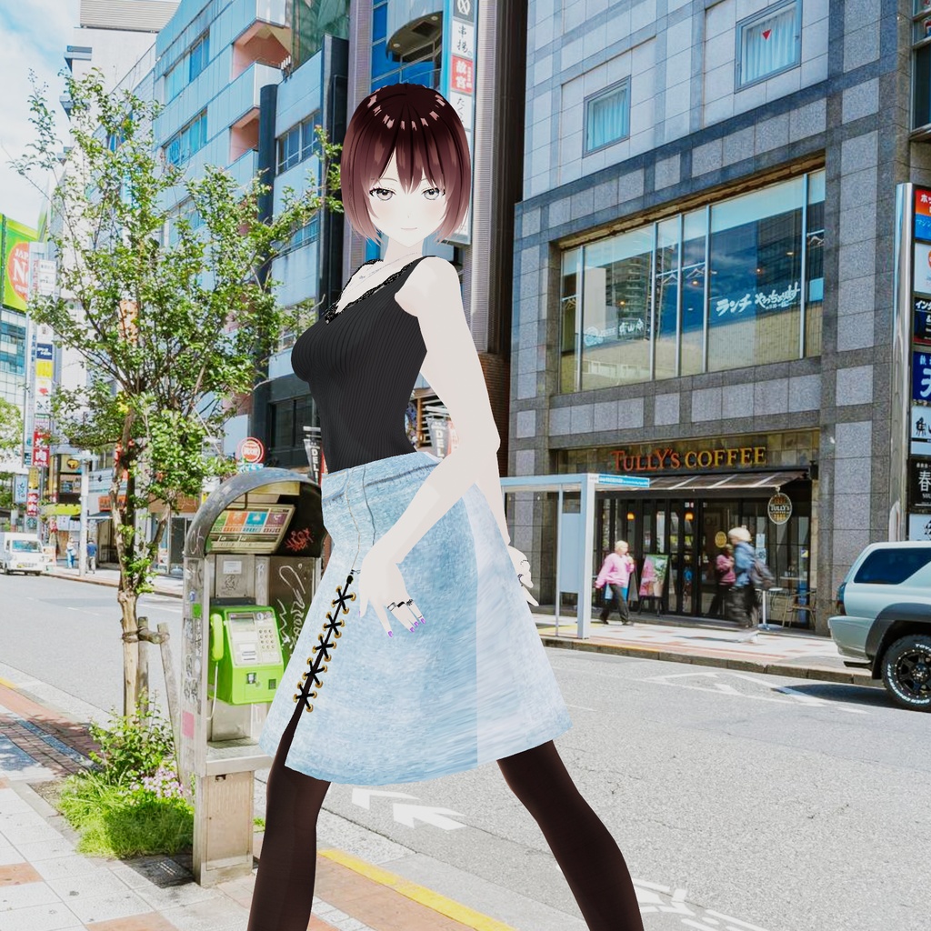 ソリッドレースデニムスカート