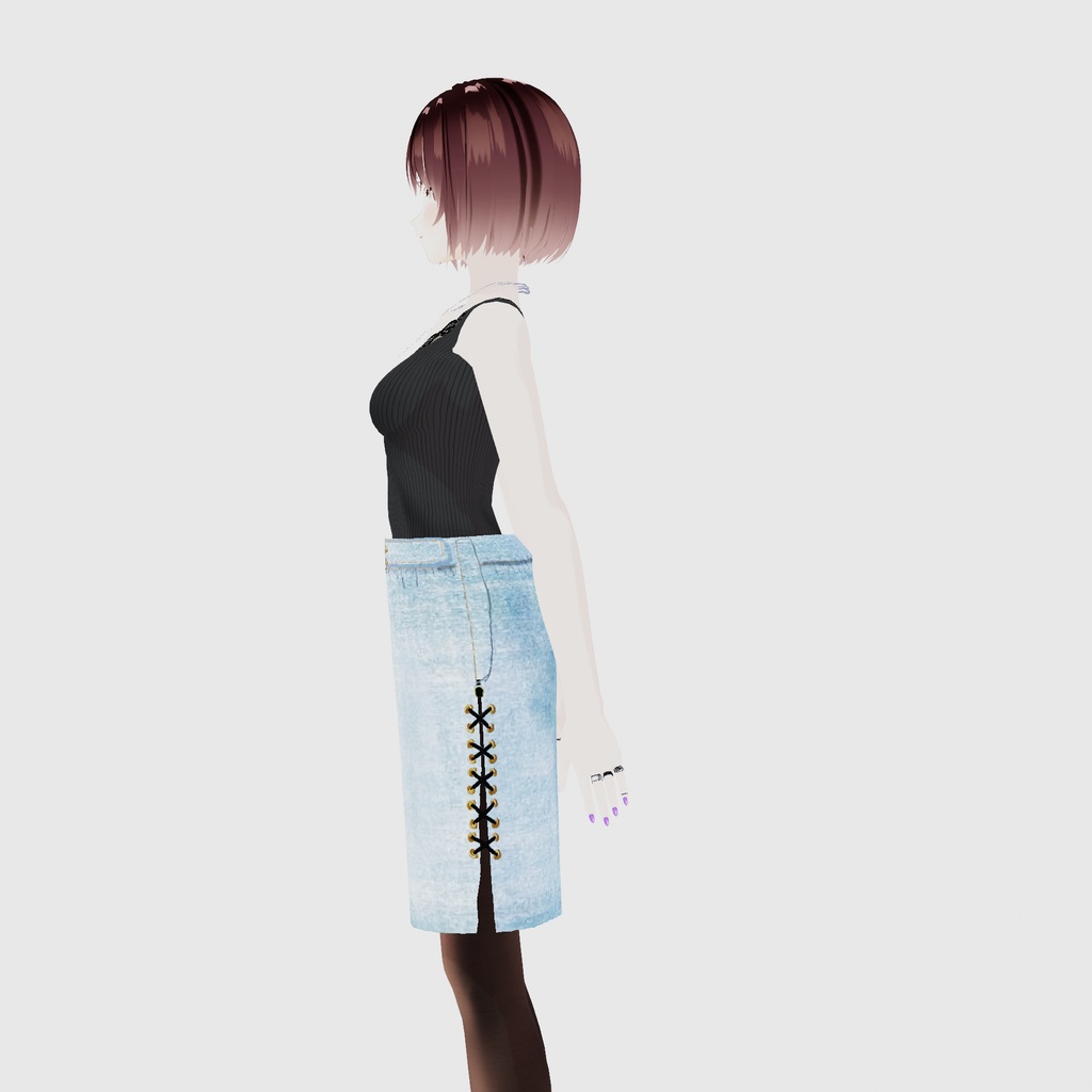 ソリッドレースデニムスカート