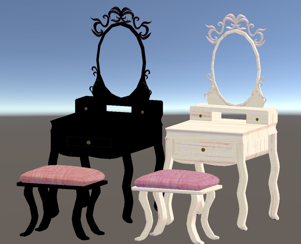 <3D>ドレッサーコスメセット white&black チェア7色展開