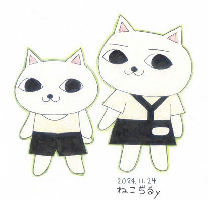 原画　ねこぢるy 「にゃーことにゃっ太」　額付　2024年　©ねこぢるy