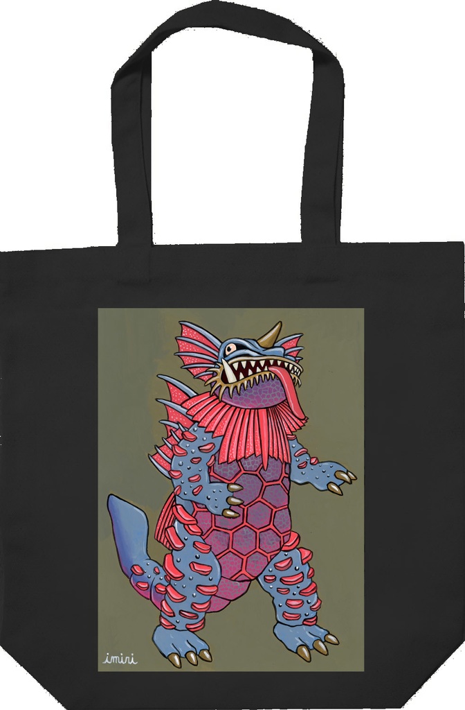 逆柱いみりトートバッグ黒「虎魚怪獣キングゴゼラ」©️いみりプロ