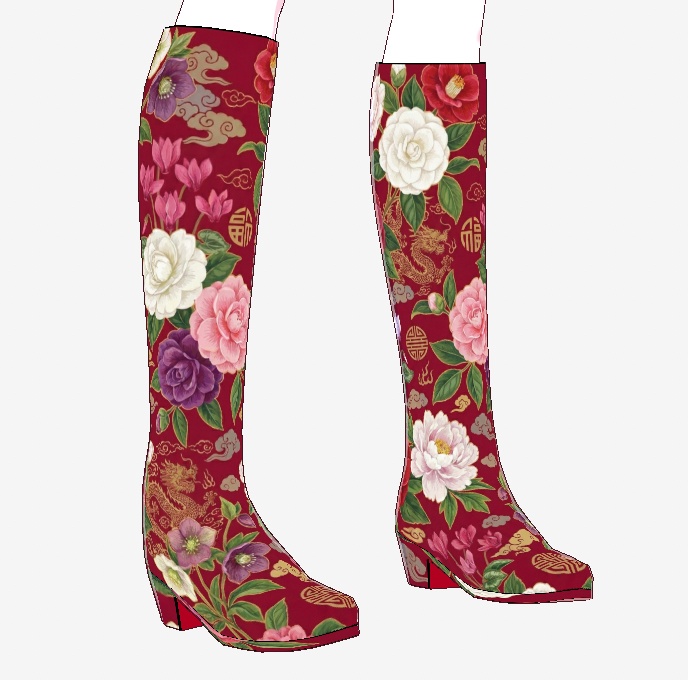 中華風花柄ブーツ