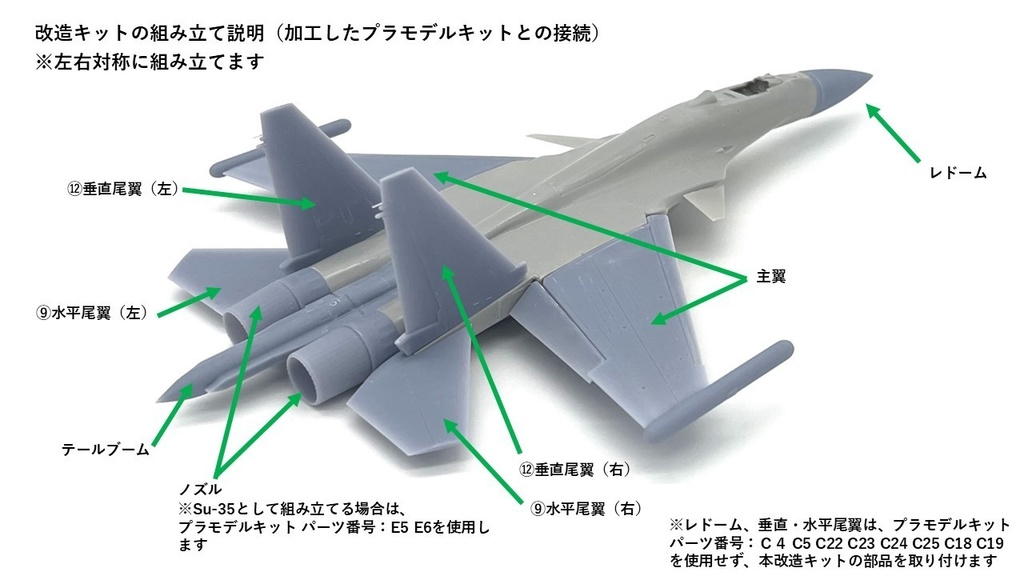 1/72 Su-37/Su-35 改造キット (ハセガワ 1/72 Su-33 フランカーD用)
