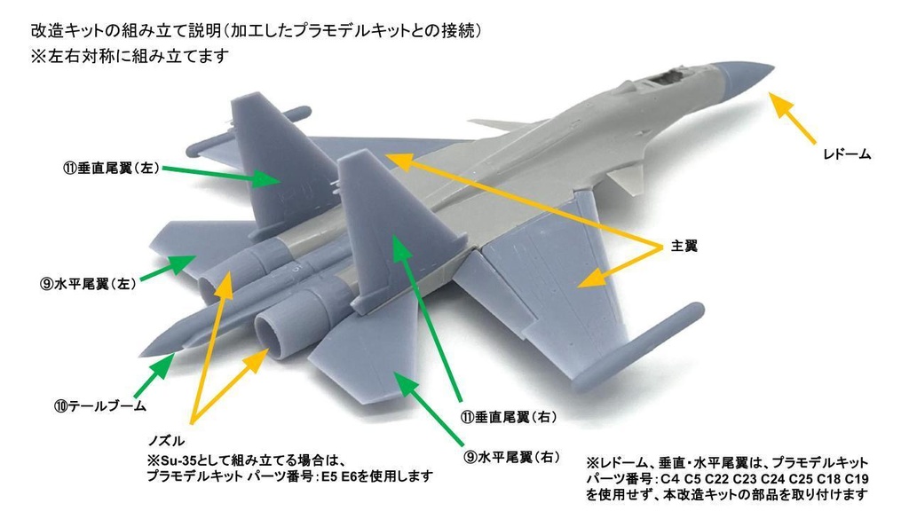1/72 Su-37/Su-35 改造キット (ハセガワ 1/72 Su-33 フランカーD用)