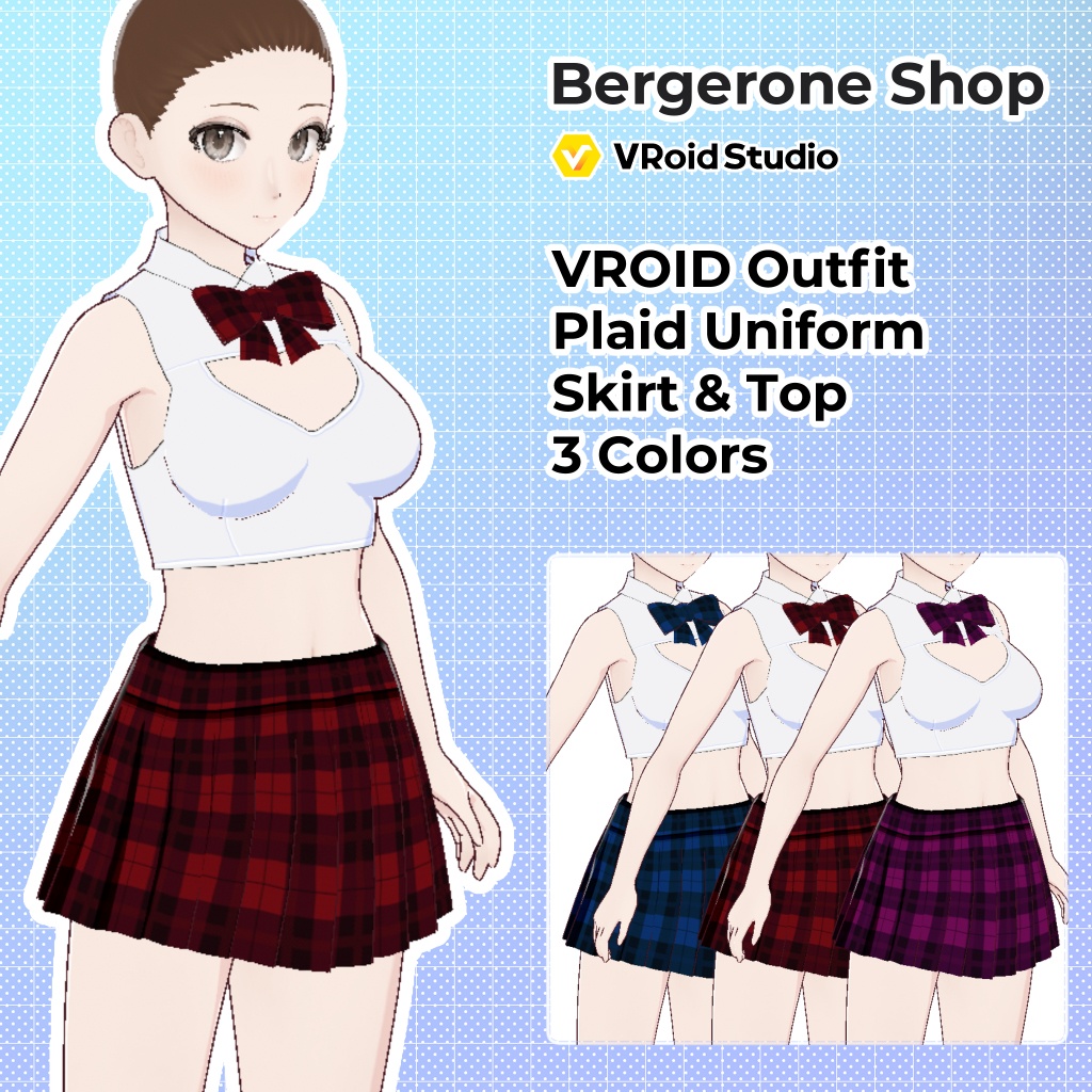 【VRoid】チェック柄制服 - スカート&トップス / Plaid Uniform - Skirt & Top