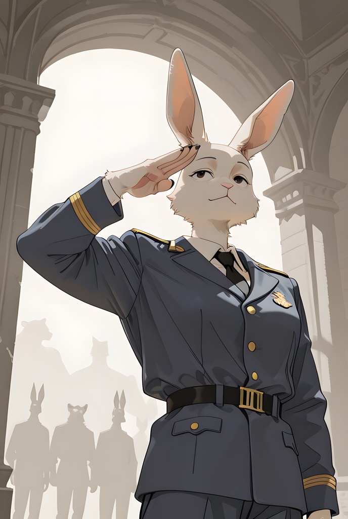 獣人軍人素材集:白うさぎ士官、紺制服 Beastman Soldier Material Collection:White Rabbit Officer, Navy Uniform