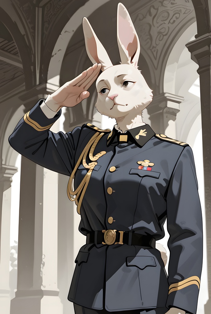 獣人軍人素材集:白うさぎ士官、紺制服 Beastman Soldier Material Collection:White Rabbit Officer, Navy Uniform