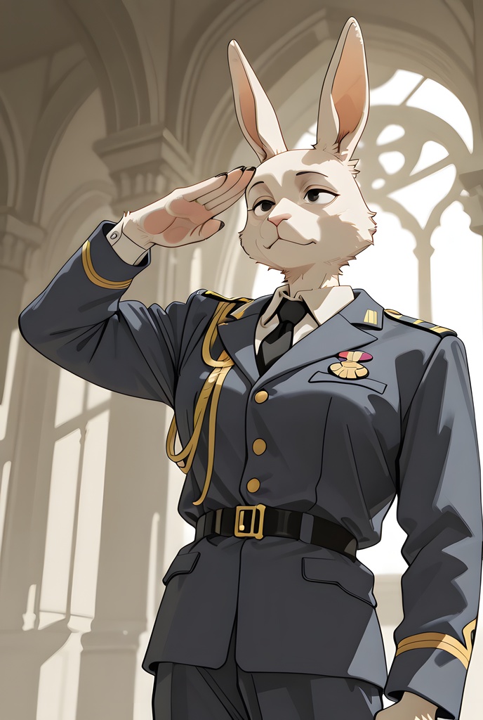 獣人軍人素材集:白うさぎ士官、紺制服 Beastman Soldier Material Collection:White Rabbit Officer, Navy Uniform
