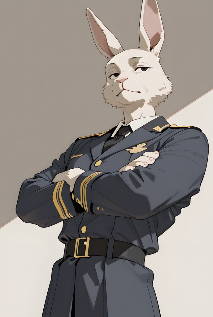獣人軍人素材集:白うさぎ士官、紺制服 Beastman Soldier Material Collection:White Rabbit Officer, Navy Uniform