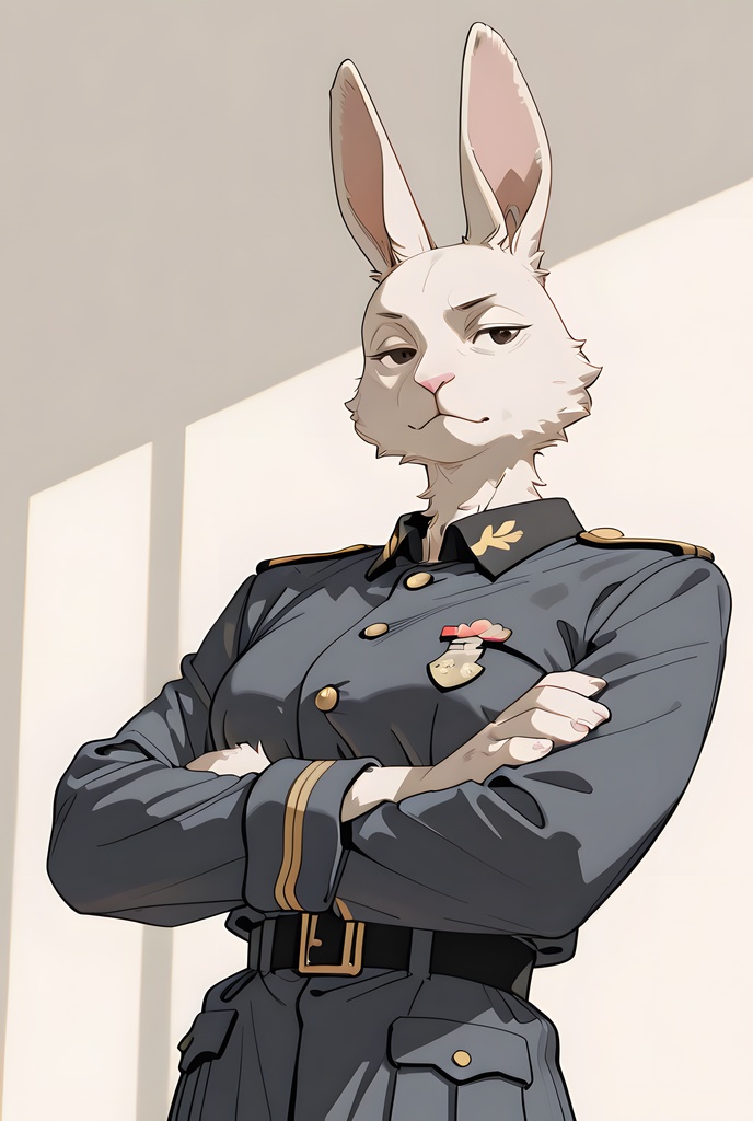 獣人軍人素材集:白うさぎ士官、紺制服 Beastman Soldier Material Collection:White Rabbit Officer, Navy Uniform