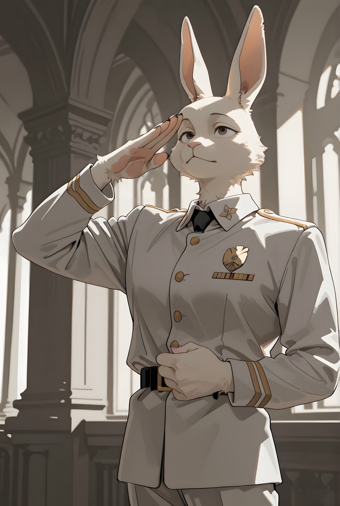 獣人軍人素材集:白うさぎ士官、白制服 Beastman Soldier Material Collection:White Rabbit Officer, White Uniform