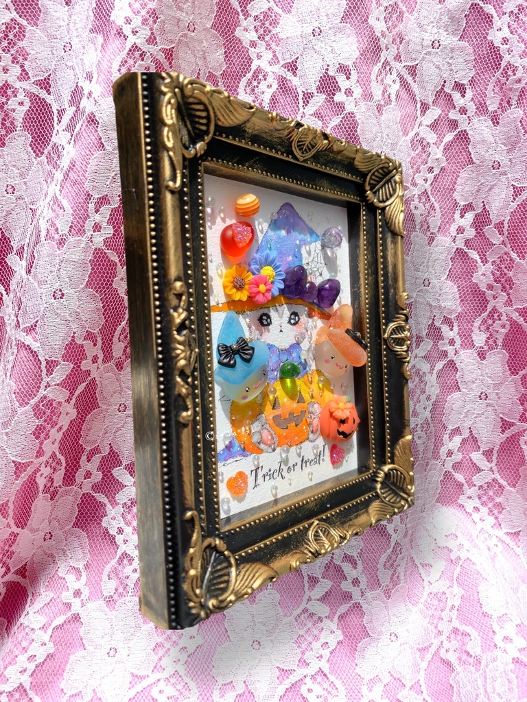 ハロウィン ガラス ラブリー子猫 インテリア シーグラスアート 置物 プレゼント