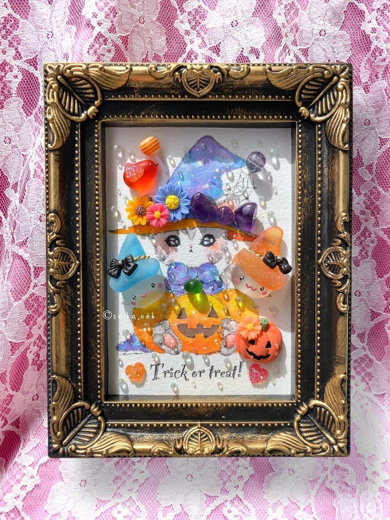 ハロウィン ガラス ラブリー子猫 インテリア シーグラスアート 置物 プレゼント