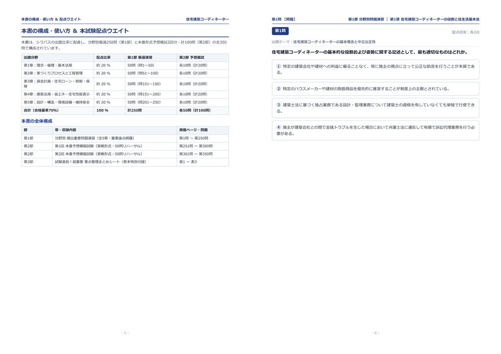 【2026年最新版】住宅建築コーディネーター 対策問題集(全350問・詳細解説・要点整理表付き)