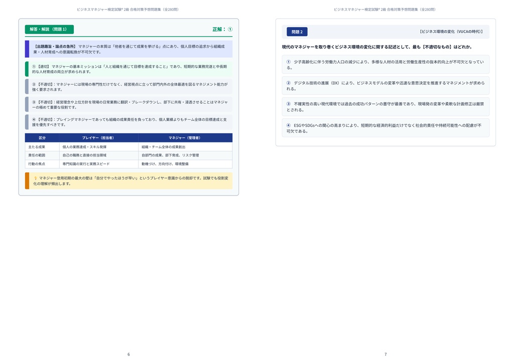 【2026年最新版】ビジネスマネジャー検定試験® 2級 対策問題集(全280問・詳細解説・要点整理表付き)