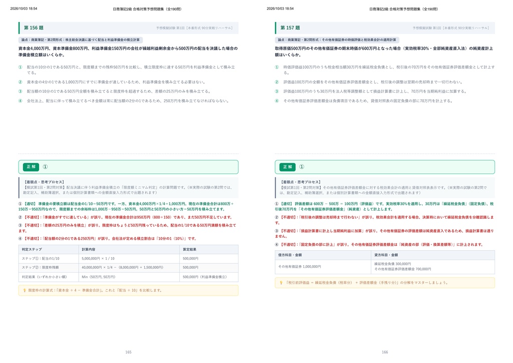 【2026年最新版】日商簿記2級 対策問題集(全190問・詳細解説・要点整理表付き)