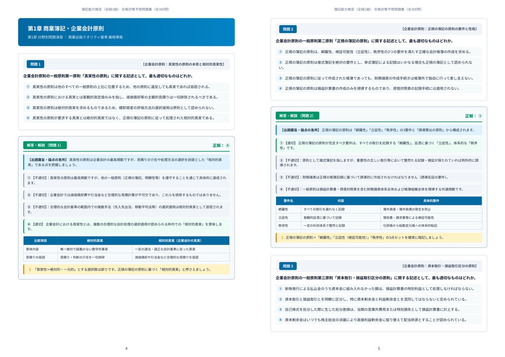 【2026年最新版】簿記能力検定(全経1級) 対策問題集(全300問・詳細解説・要点整理表付き)