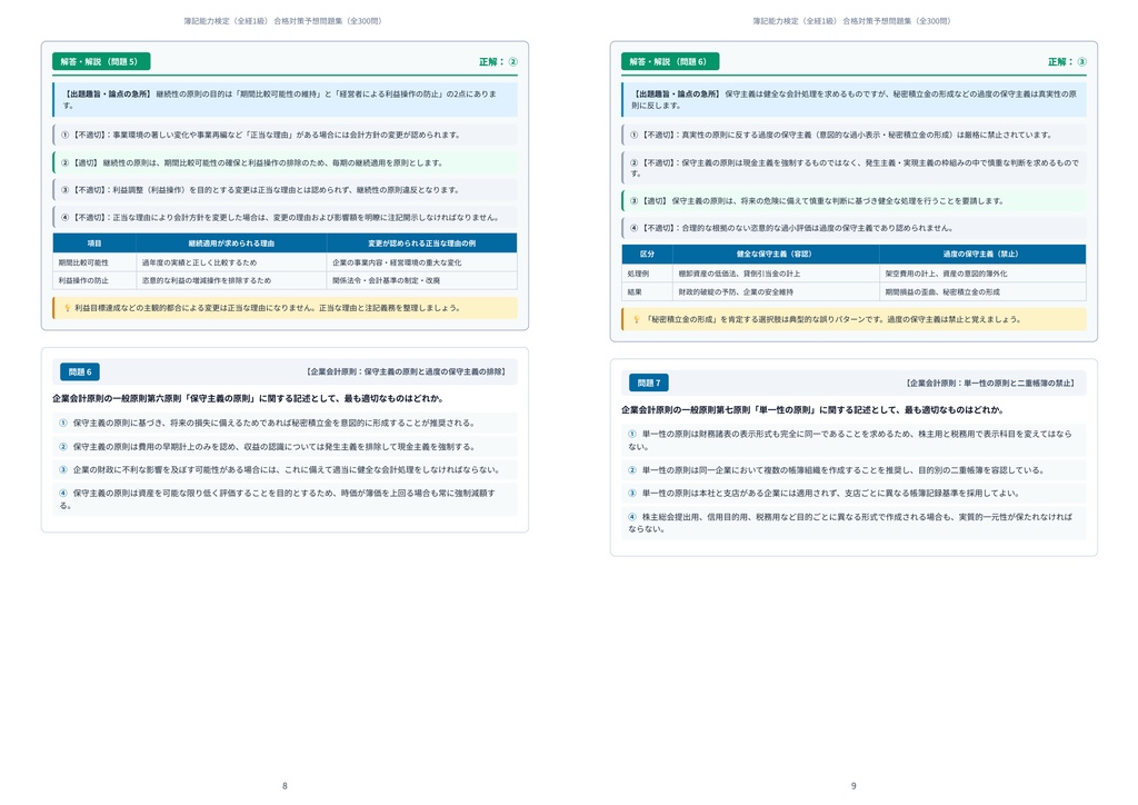 【2026年最新版】簿記能力検定(全経1級) 対策問題集(全300問・詳細解説・要点整理表付き)