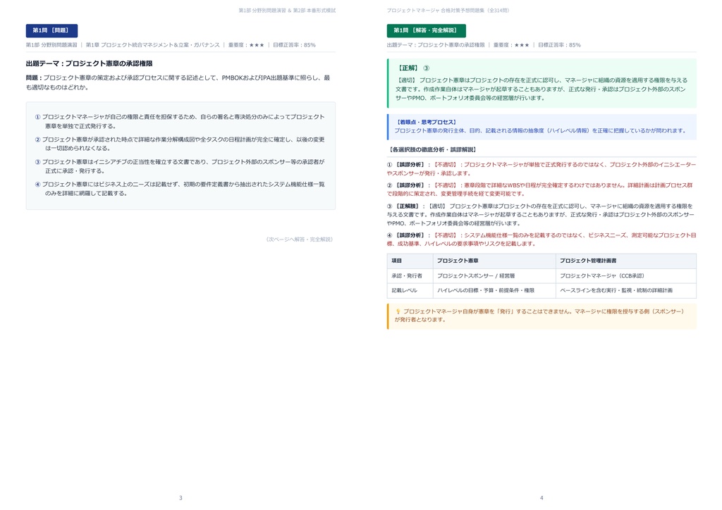 【2026年最新版】プロジェクトマネージャ 対策問題集(全314問・詳細解説・要点整理表付き)
