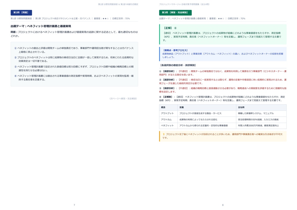 【2026年最新版】プロジェクトマネージャ 対策問題集(全314問・詳細解説・要点整理表付き)
