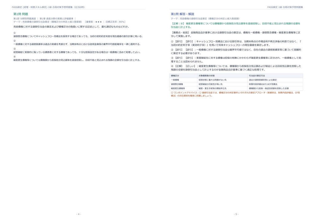 【2026年最新版】FASS検定 (経理・財務スキル検定) 1級 対策問題集(全32問・詳細解説・要点整理表付き)