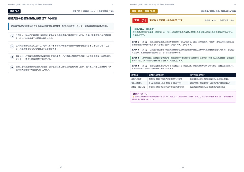 【2026年最新版】FASS検定 (経理・財務スキル検定) 2級 対策問題集(全280問・詳細解説・要点整理表付き)