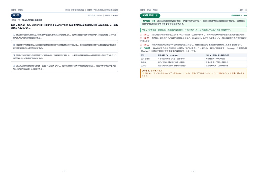 【2026年最新版】FP&A(経営企画スキル検定) 3級 対策問題集(全300問・詳細解説・要点整理表付き)