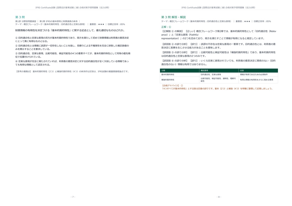 【2026年最新版】IFRS Certificate試験 (国際会計基準試験) 3級 対策問題集(全210問・詳細解説・要点整理表付き)