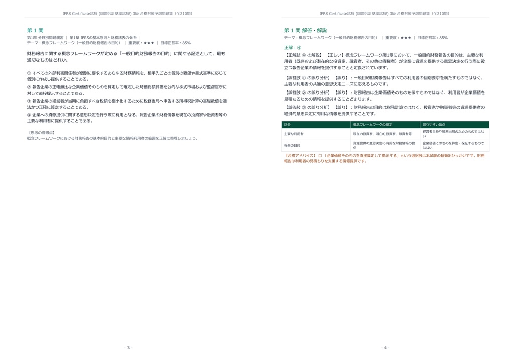 【2026年最新版】IFRS Certificate試験 (国際会計基準試験) 3級 対策問題集(全210問・詳細解説・要点整理表付き)