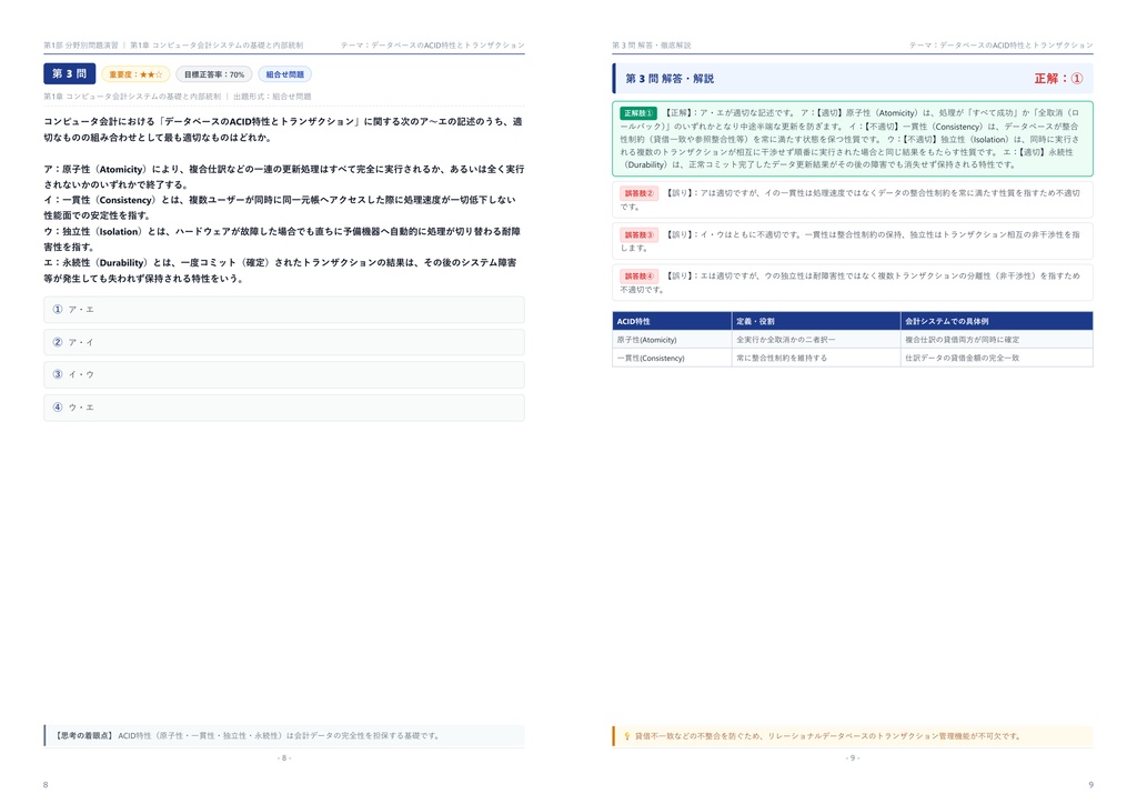 【2026年最新版】コンピュータ会計能力検定 2級 対策問題集(全280問・詳細解説・要点整理表付き)