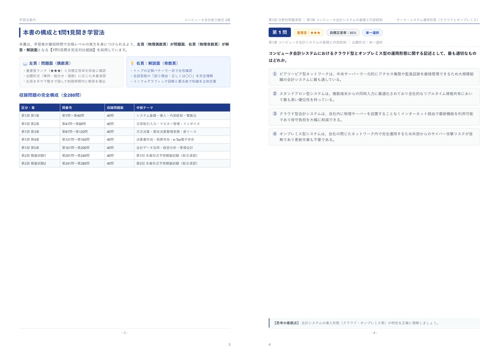 【2026年最新版】コンピュータ会計能力検定 2級 対策問題集(全280問・詳細解説・要点整理表付き)