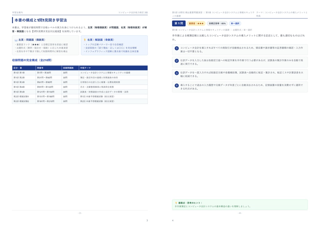 【2026年最新版】コンピュータ会計能力検定 3級 対策問題集(全210問・詳細解説・要点整理表付き)