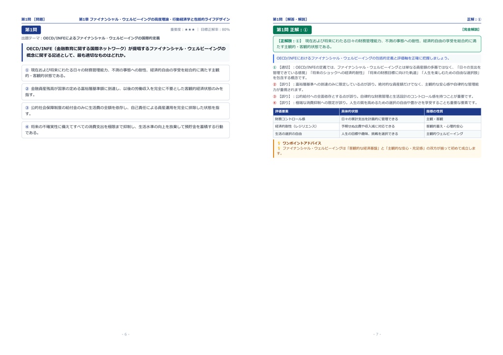 【2026年最新版】ファイナンシャル・ウェルビーイング検定 1級 対策問題集(全360問・詳細解説・要点整理表付き)