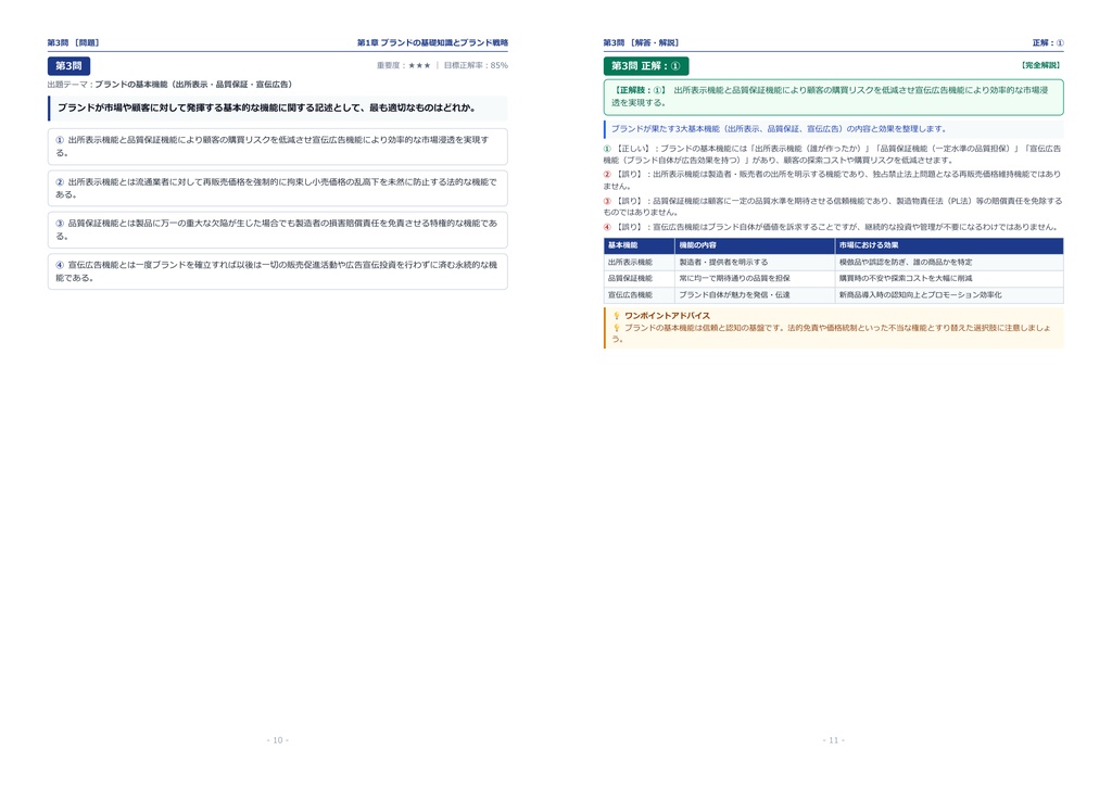 【2026年最新版】ブランド・マネージャー資格試験 2級 対策問題集(全280問・詳細解説・要点整理表付き)