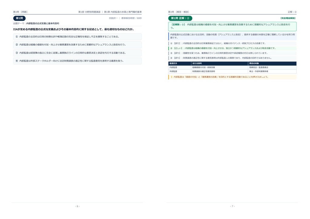 【2026年最新版】公認内部監査人 (CIA) 対策問題集(全300問・詳細解説・要点整理表付き)