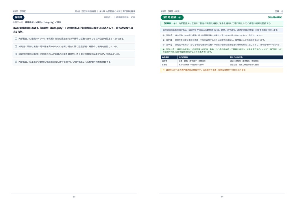 【2026年最新版】公認内部監査人 (CIA) 対策問題集(全300問・詳細解説・要点整理表付き)