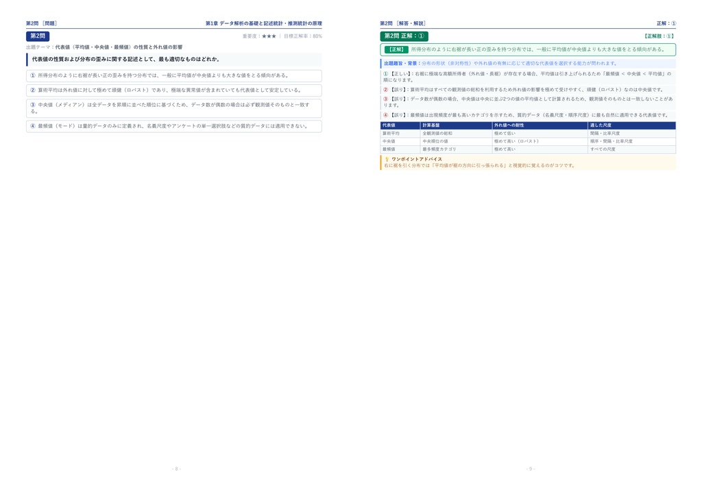 【2026年最新版】データ解析士 対策問題集(全280問・詳細解説・要点整理表付き)