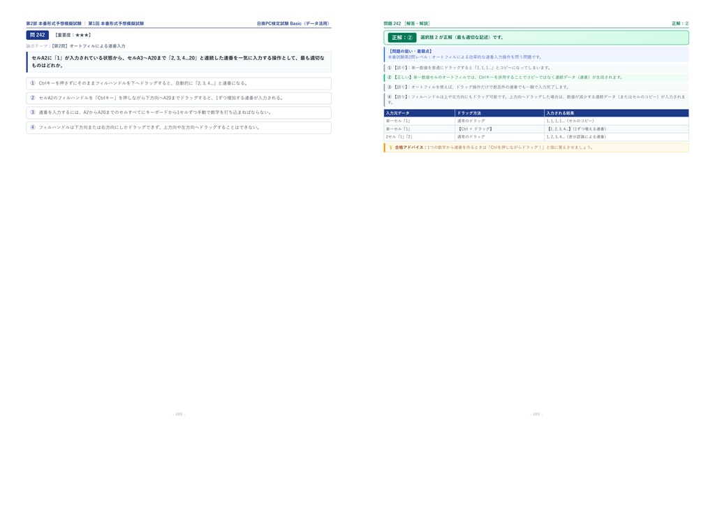 【2026年最新版】日商PC検定試験 データ活用 Basic 対策問題集(全280問・詳細解説・要点整理表付き)