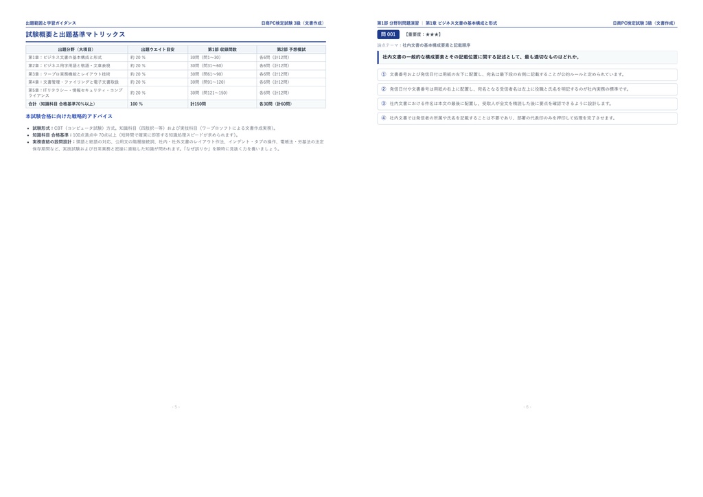 【2026年最新版】日商PC検定試験 文書作成 3級 対策問題集(全210問・詳細解説・要点整理表付き)