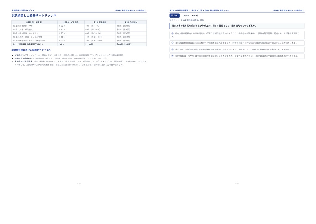 【2026年最新版】日商PC検定試験 文書作成 Basic 対策問題集(全280問・詳細解説・要点整理表付き)