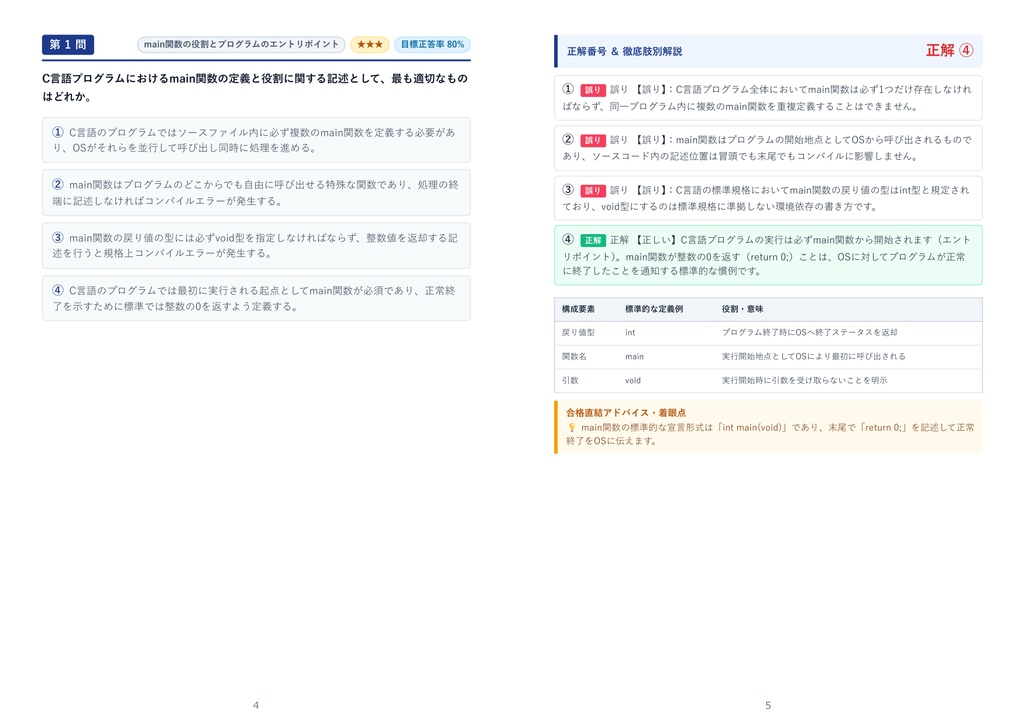 【2026年最新版】C言語プログラミング能力認定試験 3級 対策問題集(全210問・詳細解説・要点整理表付き)