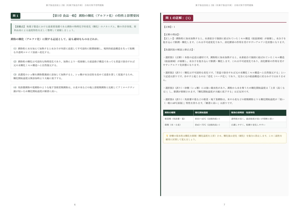 【2026年最新版】菓子製造技能士 2級(和菓子製造作業) 対策問題集(全250問・詳細解説・要点整理表付き)
