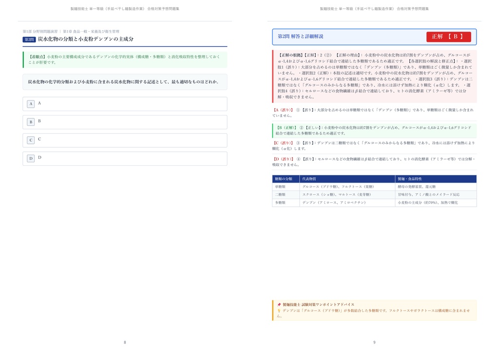【2026年最新版】製麺技能士 単一等級(手延べ干し麺製造作業) 対策問題集(全250問・詳細解説・要点整理表付き)