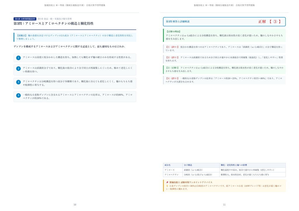 【2026年最新版】製麺技能士 単一等級(機械生麺製造作業) 対策問題集(全250問・詳細解説・要点整理表付き)